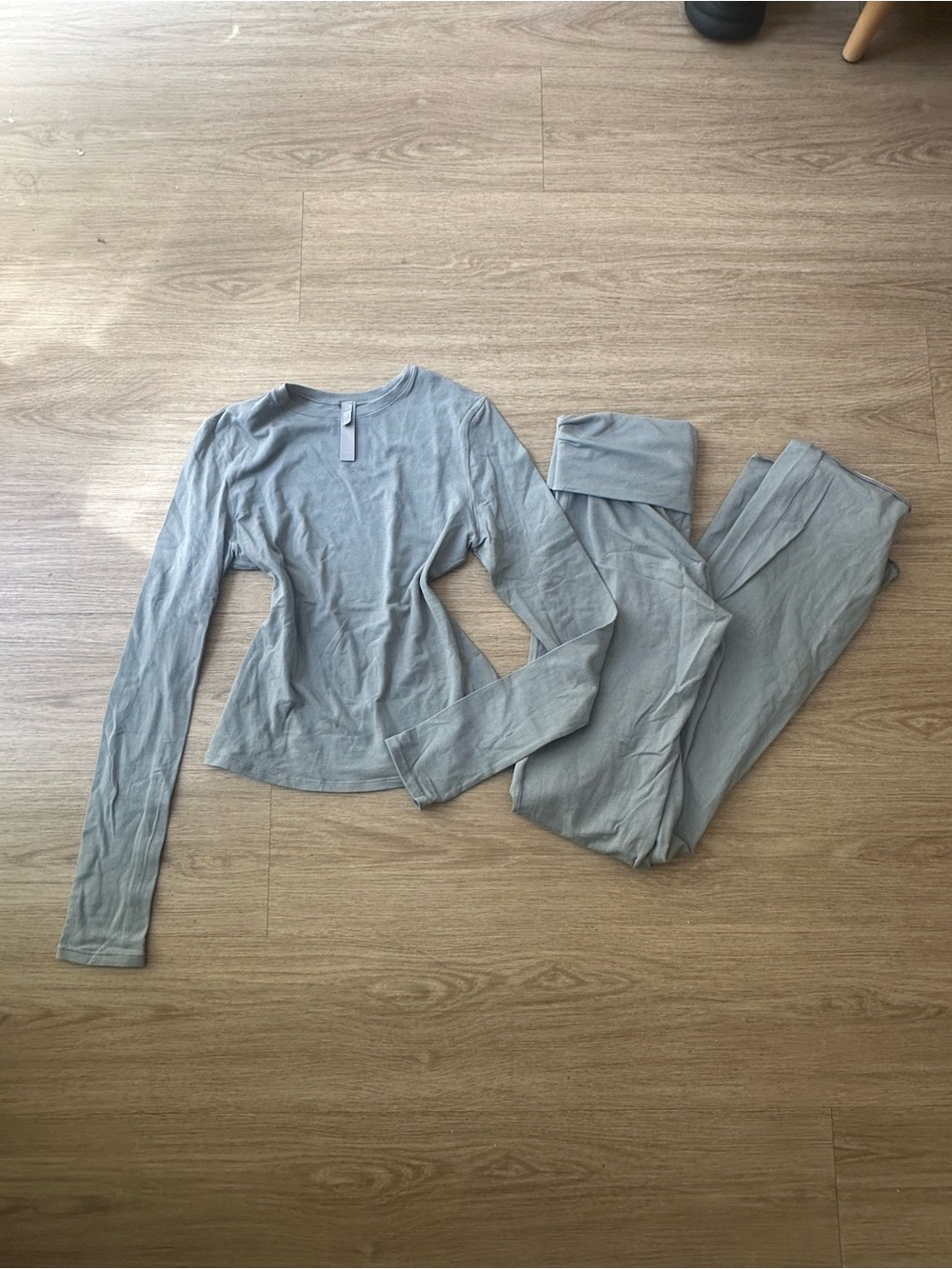 SKIMS Long-Sleeve Pajama Set in Light Gray